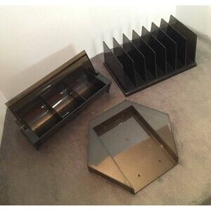 Vintage Oxford Desk Organizer 3pc Plastic Smoke Gray.